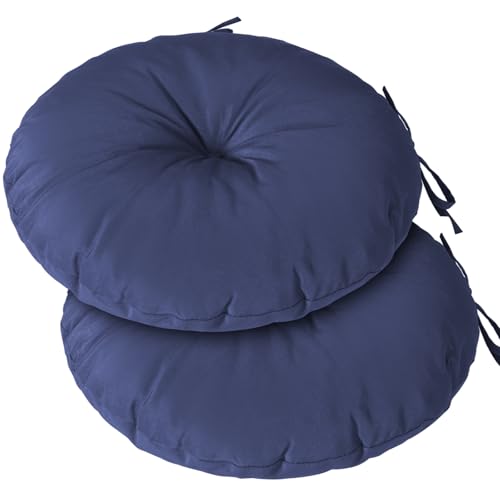 Blytieor Outdoor Bistro Chair Cushions Set of 2 15 inch Tufted Round Seat Cushions with Ties Waterproof Chair Pad for Patio Deck Furniture