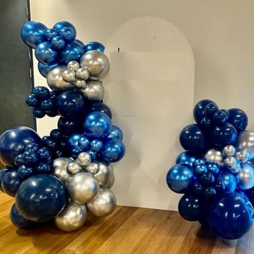 Image of Blue Balloon Arch Kit, Navy Blue and Silver Balloons Garland Arch Kit with Different Size, Metallic Blue Silver Balloons for Birthday Baby Shower Graduations Class of 2026 Prom Decorations