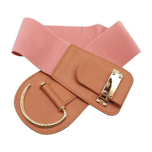 Women Wide Elastic Fashion Belt Hip High Waist Gold Hook Buckle L XL Blush Salmon Pink2