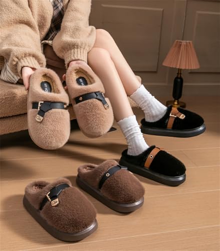 Rungion Womens Trendy Fluffy Plush House Slippers Cozy Indoor Outdoor Non-Slip Slipper Winter Warm Slide Shoes3