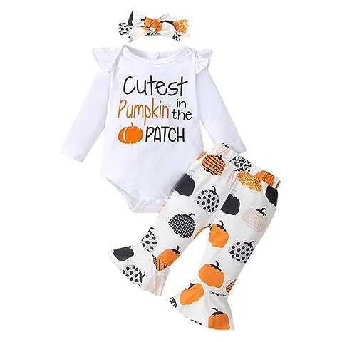 vivifayee Newborn Baby Girl Halloween outfit Thanksgiving Long Sleeve Cutest Pumpkin Patch Romper Infant First Halloween Clothes Pants Set Cover