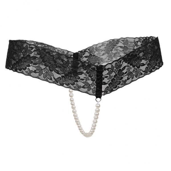 ujeavette 4xSexy Women Crotchless Panties Sheer Lace Thong Underwear Pearls Strings Black-picture-14