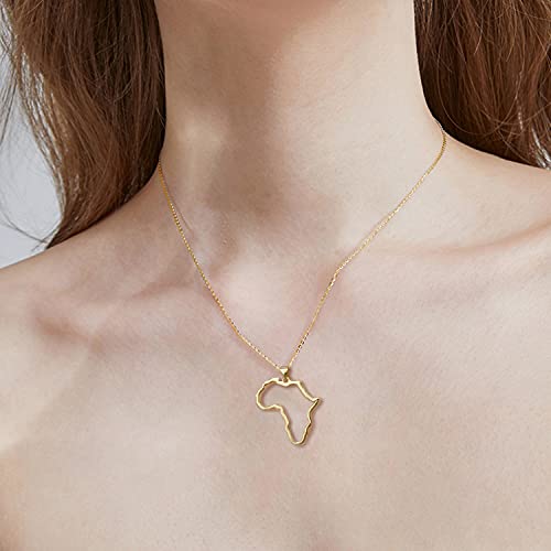 Women's Minimalist Africa Map Pendant Necklace, Trendy Personalized Africa Motherland Continent Outline Necklaces Chain Length 18" Extension Chain 2" ( 18K Gold and Silver Plated both Choice, Jewelry with Gifts Box)4