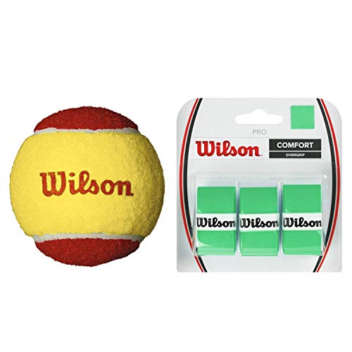 Wilson US Open Red Tournament Transition Tennis Balls (Lower Compression) - (1) Can of 3 - Starter Kit or Set Bundled with (1) 3-Pack of Wilson Pro Overgrips in Green (Great Stocking Stuffers)
