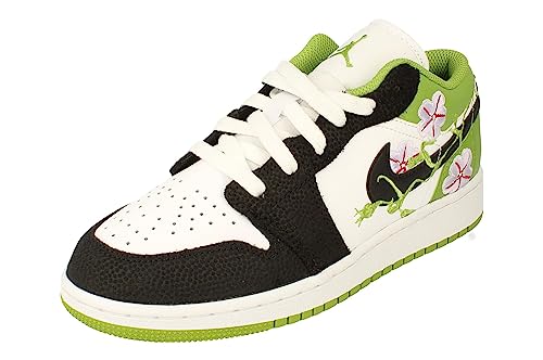 Big Kid's Jordan 1 Low SE Floral Vines White/Black-Altitude Green (DQ8389 100)