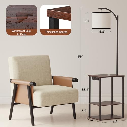 Image of SUNMORY Floor Lamp with Table, End Table for Living Room with Lamp, Shelves Side Table with Charging Station(USB & AC Port), 3 Color Temperature LED Bulb, Modern Nightstand Lamp for Bedroom, Office
