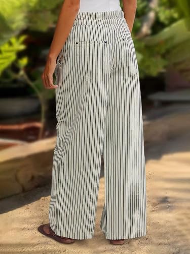 Flamingals Straight Leg Jeans for Women Trendy Mid Rise Striped Drawstring Pleated Casual Pants4
