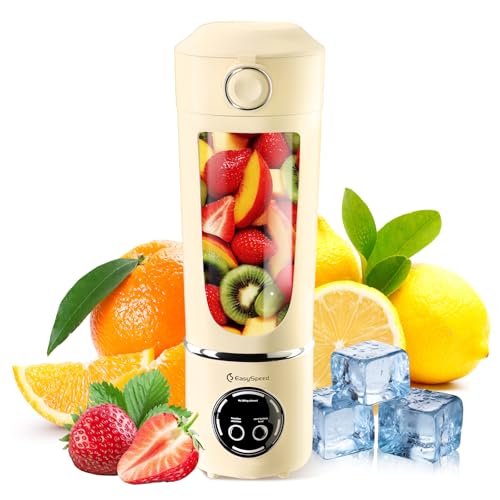 Easy Speed Portátil Batidora,700 ml Mini Licuadora Personal,1500 mAh Eléctric Tipo C por USB, 12 Cuchillas de Acero Inoxidable,4 Ajustes de velocidad,Para Viajes y Uso en La Oficina,Beige