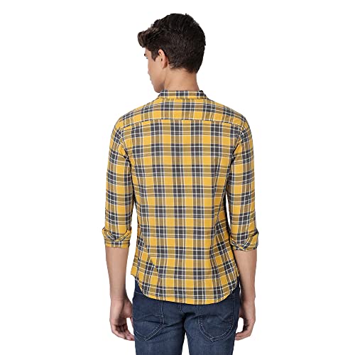Image of Wrangler Men Light Mustard & Grey Checked Regular FiT-Shirt