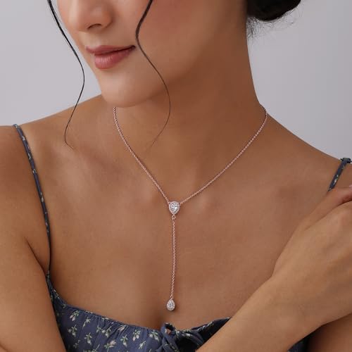 Image of TRUESILVER ACPL 925 Sterling Silver Lariat Necklace for Women | Y-Shape Pendant Necklace with Chain | Fine Silver Jewelry | Gift for Women & Girls