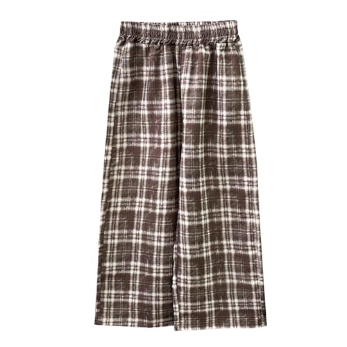 Baggy Pants for Girls Boys Trendy Oversized Plaid Straight Pants Kids Loose Fit Sweat Pants Wide Leg Fall Casual