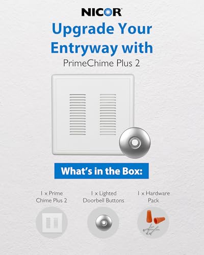 Image of PrimeChime Plus 2 Electric Doorbell Kit - Doorbells for Home - Includes Selectable Ring Chimes - Stucco Button, Nickel - NICOR Lighting