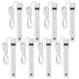 8 Pieces 6 Outlet Power Strip Surge Protector Overload Power Strip Surge Protection Wall Mount for Home Office (White, 4 ft)
