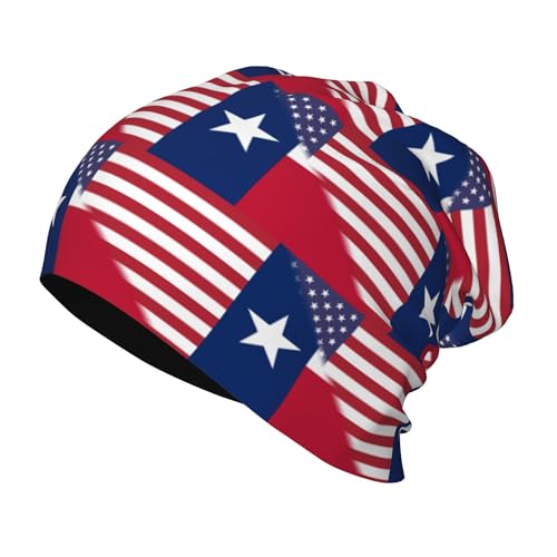 American Flag and Flag of Texas Kids Leisure Elastic Knitted Hat Junior Large Size Knit Cap Child Beanie Black