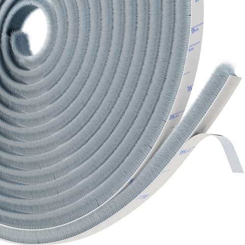 HNNHOME Draft Excluder for Doors, Self-Adhesive 5 Meter Brush Seal Strip, Draught Exclude for Sliding Doors, External Door, Window (Grey, 5M x 9mm x 5mm)