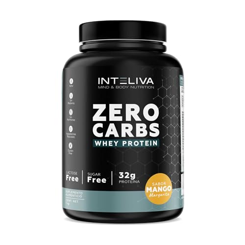 Proteínas, Inteliva Proteína Zero Carbs en polvo, whey sin lactosa, sin azúcar. 32 gramos de proteína por porción. 25 porciones, 1kg. (Mango Margarita)