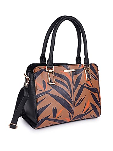 Image of LAPIS O LUPO Women Fashion Leaf Print Design Handbags Synthetic Leather Top Handle Satchel Purse With Sling