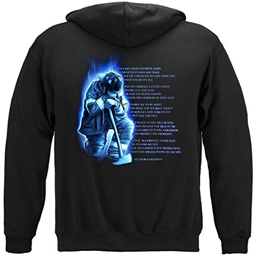 Firefighter Hooded Sweatshirt, 100% Cotton Casual Mens Shirts, Show Your Pride With Our Firemans Prayer Firefighter Long Sleeve Sweatshirts for Men or Women (X-Large) Black