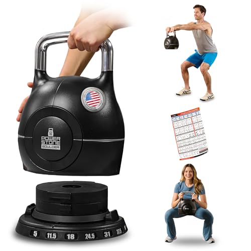 LifePro 7-in-1 Adjustable Kettlebell, 5-44 LB &ndash; PowerStone Boulder, Die-Cast Aluminum & Steel...