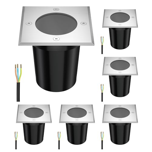 ledscom.de 6 pièces luminaire encastré de sol RELI pour l'extérieur, IP67, inox, carré, 11 x 11cm, 1x GU10 max. 15W