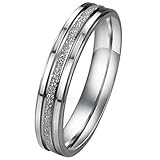 JewelryWe Matte Finished Engagement Ring Stainless Steel Couple Wedding Band Rings (Women's Size N)