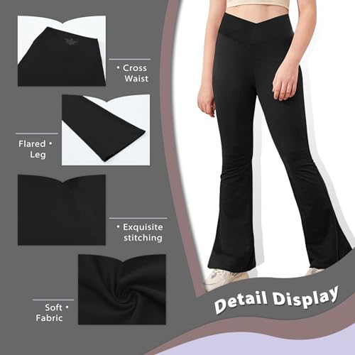 viehunt Girls Crossover High Waisted Flare Leggings Bootcut Solid Full Length Cute Yoga Pants4