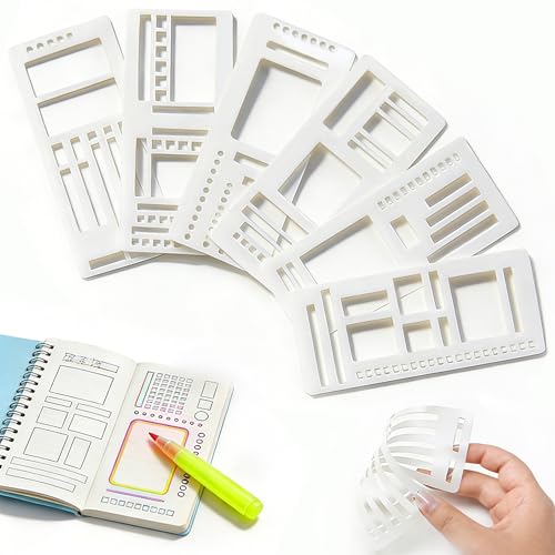Elempony 6Pcs Planner Stencils Templates Reusable Planner Stencil for Dot Grid Journals Bullet Journal Stencils Calendar & Journal Planning Accessories for Women