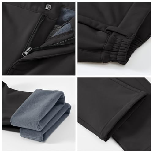 YSENTO Damen Wanderhose Wasserdicht Outdoorhose Softshellhose Winter Skihose Gefütterte Snowboardhose Trekkinghose Funktionshose(Schwarz,XL)