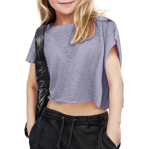Little Girls Open Back Workout Top Teens Oversized Y2k Running Crop Tee Kids Backless Athletic Gym Yoga Short Sleeve T Shirts