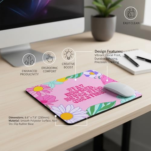 Image of Motivational Printed Mouse Pad 9 x 7.5 Inch - Stay Inspired Never Stop Creating Desk Mousepad | Non-Slip Rubber Base for Office, Home & Laptop Use