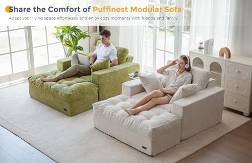 Image of MAXYOYO Modular Sectional Chaise Lounge Sofa, Upholstered Lounge Chair with Ottoman, Comfy Couch with Layered Cushion, Tufted Upholstered Sleeper Chair for Living Room, No Assembly, Beige