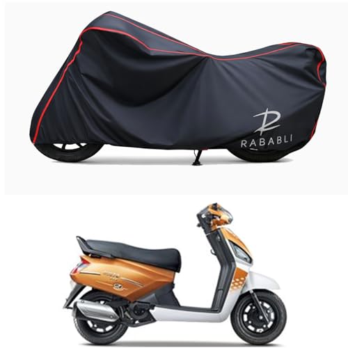 Image of Waterproof Bike Body Cover Compatible for | Mahindra Gusto VX CBS | Taffeta Fabric, Red Piping Design, Bottom Elastic Fit | Dustproof, Sun UV & Rain Protection for All Bikes