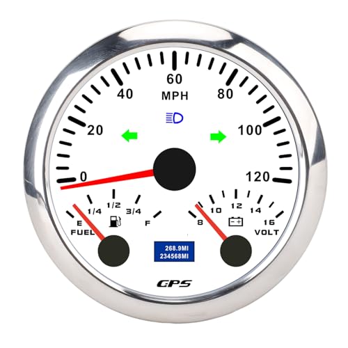 3-3/8in 3-3/8in, DC 9-32V 3 in 1 Boat Voltage Caliber 7 Background Light 120 Mph for Yacht House of Rolling Houses (White Dial Silver Bezel CX8308)