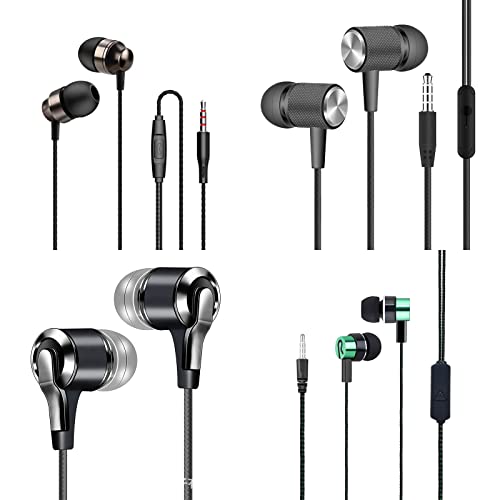 4PC in-Ear Gaming Wired Headset 3.5mm with Microphone Headphones HiFi Stereo Noise Isolating Ergonomic Sport Earphones