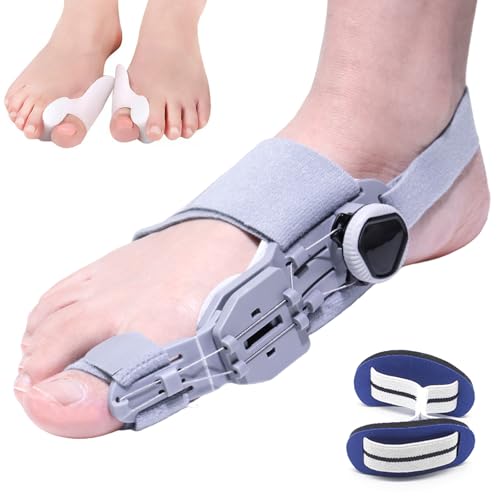 Corrector de Juanetes con Botón Ajustable | Férula Hallux Valgus Hombre Mujer | Separador Dedos Pie Silicona + Banda Entrenamiento, Uso Día y Noche