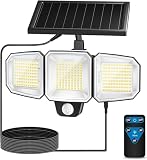 CEOTIS Solar Outdoor Lights, 240 LED 3500LM Motion Sensor Lights, IP65 Waterproof 3 Heads Security Flood Lights, Separate Solar Panel 270° Wide Angle Remote Control 3 Modes Wall Lights-1PACK