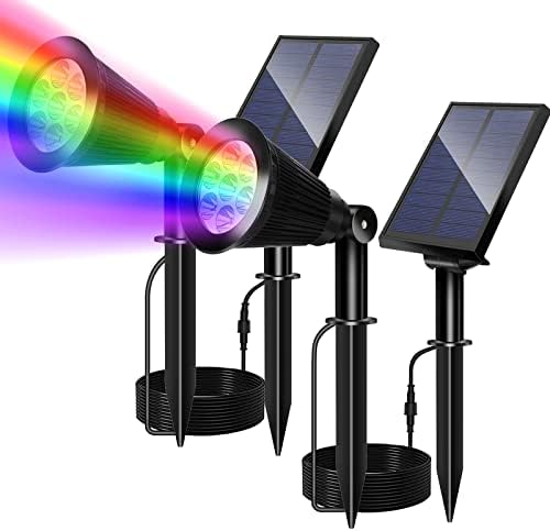 MGKZ Solar Spot Lights Outdoor, Multi-Color Waterproof Solar Landscape Lighting RGB Spotlights Solar Outdoor Lights Halloween Christmas Decoration Lights for Garden Backyard Pool Flag, 2 Pack