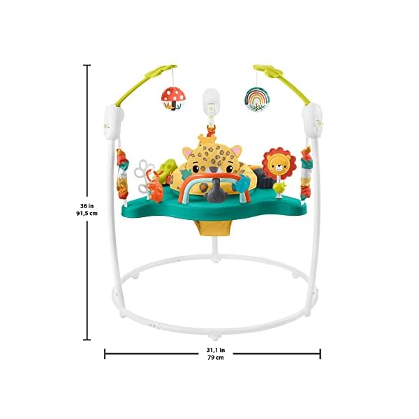 Fisher-Price Jumperoo Baby-Spielcenter mit Lichtern, Geräuschen und Musik, interaktiver Wippsitz für Babys, Hüpf-Leopard… – Bild 17
