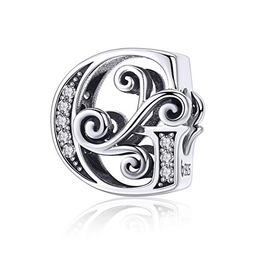 Image of Eternalll Jewellery - Spacer Beads Authentic 925 Sterling Silver Charms Vintage A-Z Letter Alphabet Charms for Bead Bracelets Women Charm Diy Jewelry