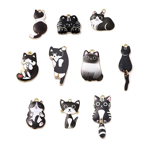 Stiesy 20Pcs 10 Styles Black Cat Charms Enamel Pet Kitten Pendant Charm Cute Animal Dangle Charms for Jewellery Making DIY Bracelet Crafting - Image 4