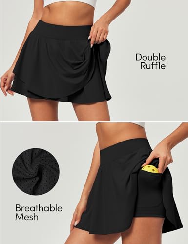 IUGA Tennis Skirt Pleated Skorts for Woman Double Ruffle Golf Skirts for Women Skort with Pockets Tummy Control Athletic3