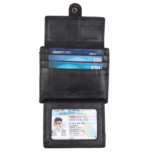 Image of Wallet for Men | Genuine Leather | Compact Purse with Coin Pocket | Card Slots & ID Window | Men's Wallet (Black)