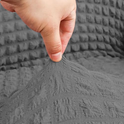Image of Lukzer 320 GSM Ash Grey 1 Seater Turkish Sofa Cover Universal Couch Protector Bubble Fabric with Frill Universal Big Elasticity Furniture Slipcover (70-110cm /SC-099-01)