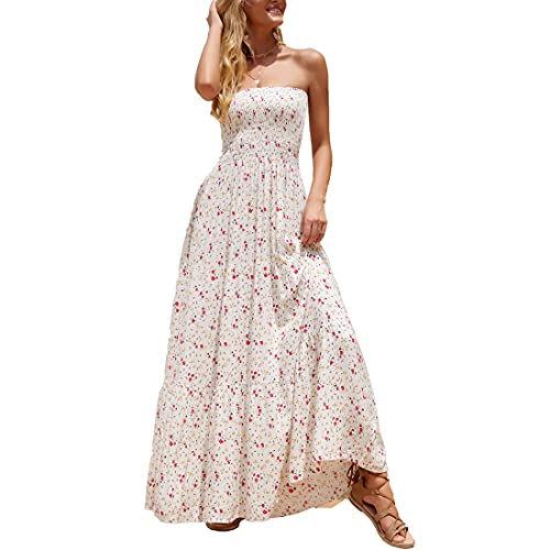 Image of Women's Summer Strapless Tube Top Maxi Dresses Off Shoulder Boho Beach Long Dress
