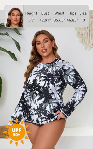 Halcurt Womens Plus Size Long Sleeve Rash Guard Swim Top with Built in Bra Loose Fit UPF50+ Sun Protection Swimsuit2