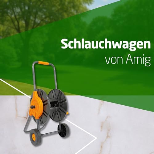 Amig - Schlauchwagen | für 1/2' Schläuche | max. 60m gerollt | mit Kurbel zum einfachen Aufrollen | Polypropylen | Orange und Grau