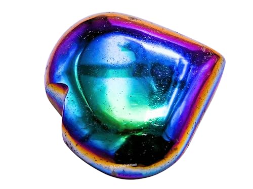 Image of Certified Titanium Aura Quartz Crystal Heart Palm Pebbles Stones for Anxiety Stress Relief Massage - AAA Grade Original Healing Gemstone Agate Heart Palm Stone for Yoga Meditation Spiritual