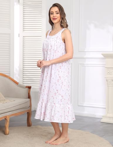 Image of MZROCR Cotton Nightgowns for Women Soft Sleeveless Night Gown for Adult Women Ruffle Sleepwear