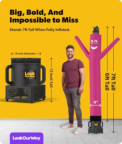 Image of LookOurWay Air Dancers Wacky Waving Inflatable Tube Guy - 7ft Tall Inflatable Advertising Waving Dancing Man with Sky Dancer Blower - Pink