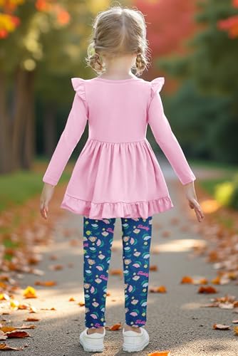 Image of Arshiner Toddler Girl Clothes Ruffle Trim Long Sleeve Pullover Top and Floral Print Leggings Fall Outfits Kids Clothing Sets
